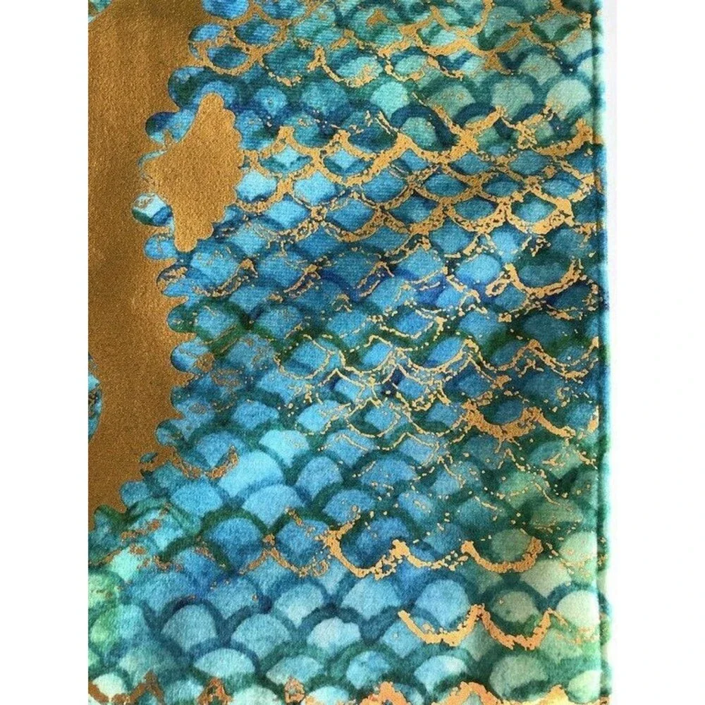 Seahorse Table Runner Blue Green Gold Beach Summer House Patio Nautical 13x72